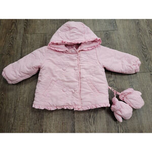 Rothschild Light Pink Quilted Puffer Jacket with Hood and Mittens